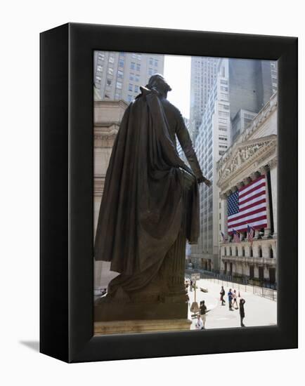 Statue of George Washington in Front of Federal Hall, with the New York Stock Exchange Behind-Amanda Hall-Framed Premier Image Canvas
