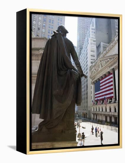 Statue of George Washington in Front of Federal Hall, with the New York Stock Exchange Behind-Amanda Hall-Framed Premier Image Canvas