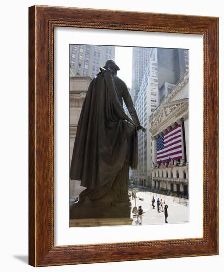 Statue of George Washington in Front of Federal Hall, with the New York Stock Exchange Behind-Amanda Hall-Framed Photographic Print