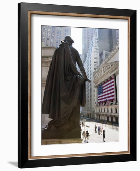 Statue of George Washington in Front of Federal Hall, with the New York Stock Exchange Behind-Amanda Hall-Framed Photographic Print