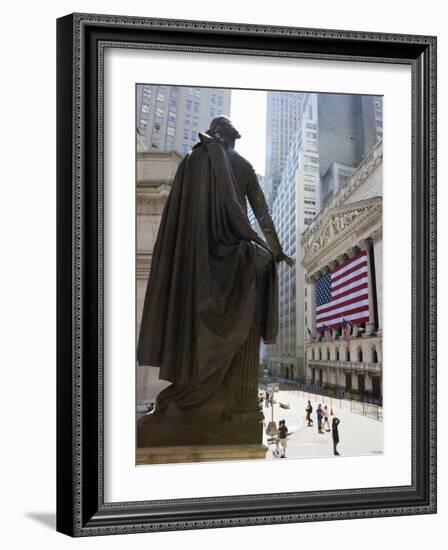 Statue of George Washington in Front of Federal Hall, with the New York Stock Exchange Behind-Amanda Hall-Framed Photographic Print