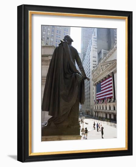 Statue of George Washington in Front of Federal Hall, with the New York Stock Exchange Behind-Amanda Hall-Framed Photographic Print