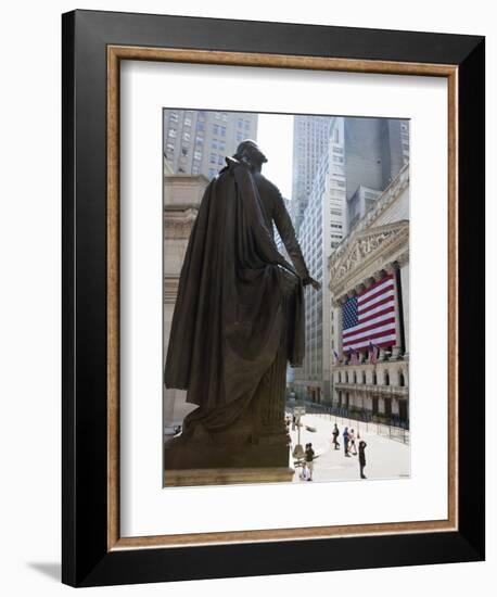 Statue of George Washington in Front of Federal Hall, with the New York Stock Exchange Behind-Amanda Hall-Framed Photographic Print