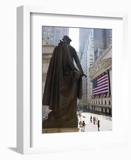 Statue of George Washington in Front of Federal Hall, with the New York Stock Exchange Behind-Amanda Hall-Framed Photographic Print