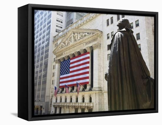 Statue of George Washington in Front of the Federal Building and the New York Stock Exchange-Amanda Hall-Framed Premier Image Canvas