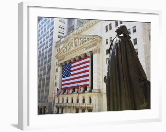 Statue of George Washington in Front of the Federal Building and the New York Stock Exchange-Amanda Hall-Framed Photographic Print