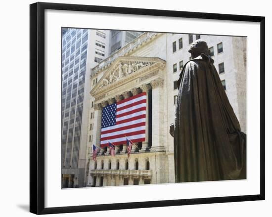 Statue of George Washington in Front of the Federal Building and the New York Stock Exchange-Amanda Hall-Framed Photographic Print