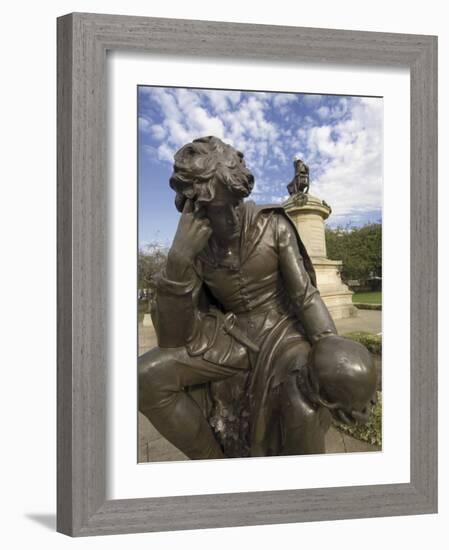 Statue of Hamlet with William Shakespeare Behind, Stratford Upon Avon, Warwickshire, England-David Hughes-Framed Photographic Print