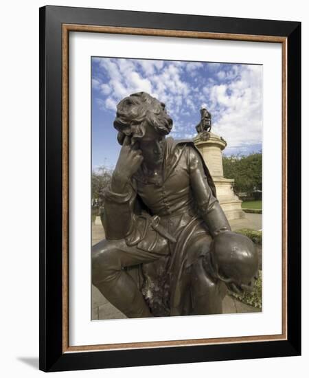 Statue of Hamlet with William Shakespeare Behind, Stratford Upon Avon, Warwickshire, England-David Hughes-Framed Photographic Print