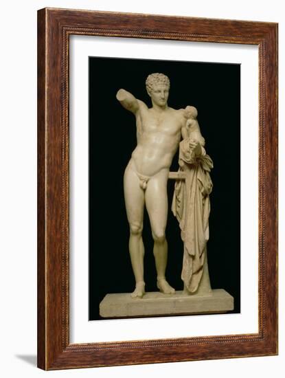 Statue of Hermes and the Infant Dionysus, circa 330 BC (Parian Marble)-Praxiteles-Framed Giclee Print