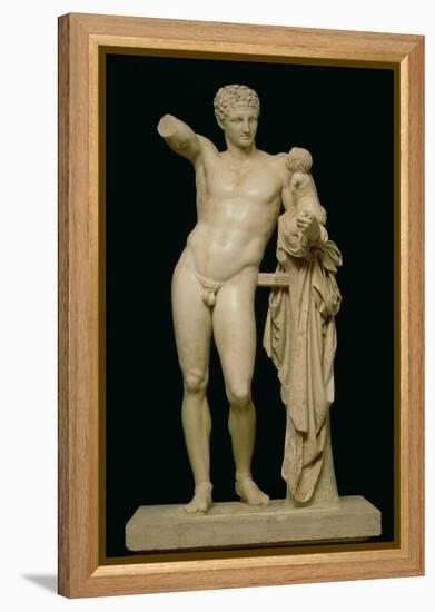 Statue of Hermes and the Infant Dionysus, circa 330 BC (Parian Marble)-Praxiteles-Framed Premier Image Canvas