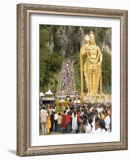 Statue of Hindu Deity with Pilgrims Walking 272 Steps up to Batu Caves, Selangor, Malaysia-Richard Nebesky-Framed Photographic Print