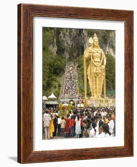 Statue of Hindu Deity with Pilgrims Walking 272 Steps up to Batu Caves, Selangor, Malaysia-Richard Nebesky-Framed Photographic Print