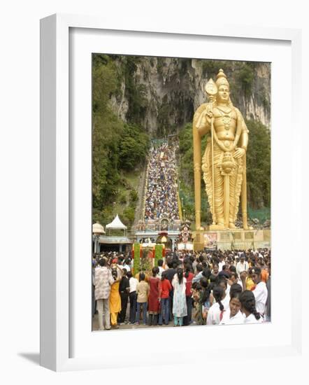 Statue of Hindu Deity with Pilgrims Walking 272 Steps up to Batu Caves, Selangor, Malaysia-Richard Nebesky-Framed Photographic Print