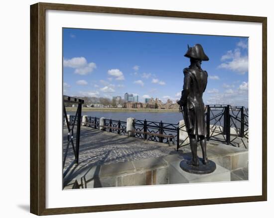 Statue of Horatio Nelson Overlooking the Thames and Canary Wharf, Greenwich, London, England-Ethel Davies-Framed Photographic Print