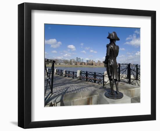 Statue of Horatio Nelson Overlooking the Thames and Canary Wharf, Greenwich, London, England-Ethel Davies-Framed Photographic Print