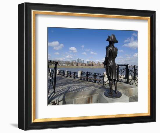 Statue of Horatio Nelson Overlooking the Thames and Canary Wharf, Greenwich, London, England-Ethel Davies-Framed Photographic Print