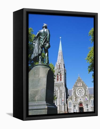 Statue of J R Godley and the Cathedral, Christchurch, Canterbury, South Island, New Zealand-Neale Clarke-Framed Premier Image Canvas