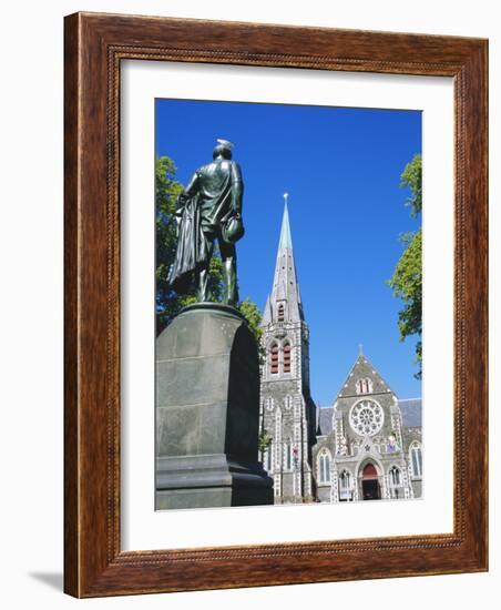 Statue of J R Godley and the Cathedral, Christchurch, Canterbury, South Island, New Zealand-Neale Clarke-Framed Photographic Print