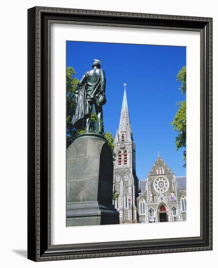 Statue of J R Godley and the Cathedral, Christchurch, Canterbury, South Island, New Zealand-Neale Clarke-Framed Photographic Print