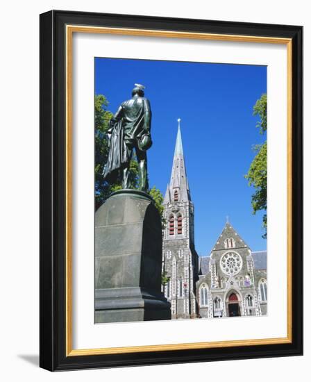 Statue of J R Godley and the Cathedral, Christchurch, Canterbury, South Island, New Zealand-Neale Clarke-Framed Photographic Print