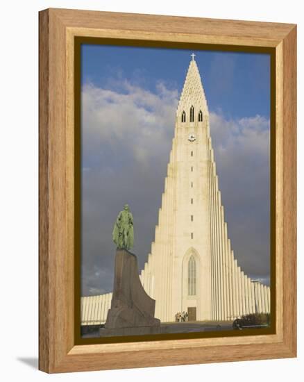 Statue of Leifur Eiriksson (Liefer Eriksson) and Hallgrimskirkja, Reykjavik, Iceland, Polar Regions-Neale Clarke-Framed Premier Image Canvas