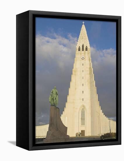 Statue of Leifur Eiriksson (Liefer Eriksson) and Hallgrimskirkja, Reykjavik, Iceland, Polar Regions-Neale Clarke-Framed Premier Image Canvas