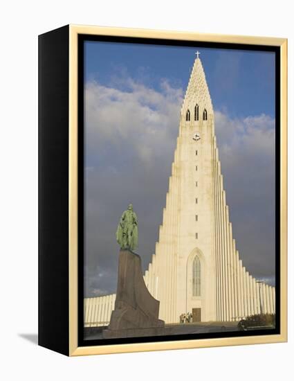 Statue of Leifur Eiriksson (Liefer Eriksson) and Hallgrimskirkja, Reykjavik, Iceland, Polar Regions-Neale Clarke-Framed Premier Image Canvas