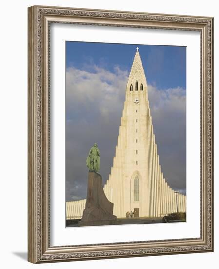 Statue of Leifur Eiriksson (Liefer Eriksson) and Hallgrimskirkja, Reykjavik, Iceland, Polar Regions-Neale Clarke-Framed Photographic Print