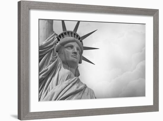 Statue Of Liberty Against Rain Clouds In Black And White-Steve Collender-Framed Art Print