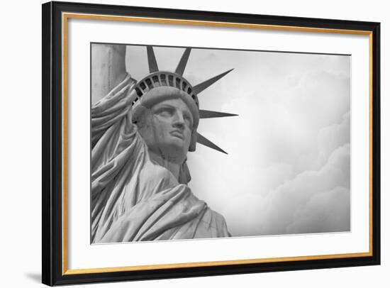 Statue Of Liberty Against Rain Clouds In Black And White-Steve Collender-Framed Art Print