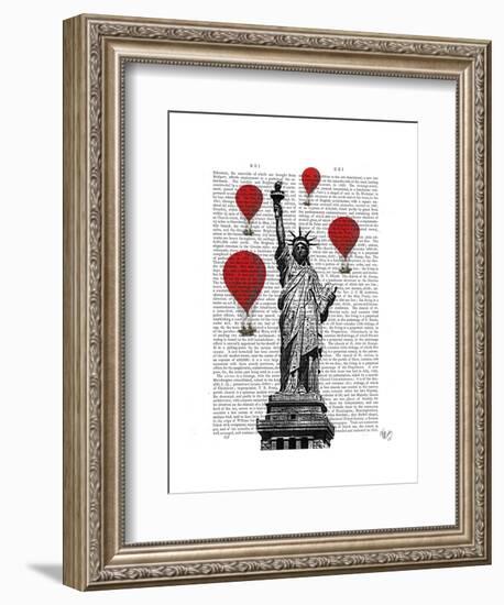 Statue of Liberty and Red Hot Air Balloons-Fab Funky-Framed Art Print