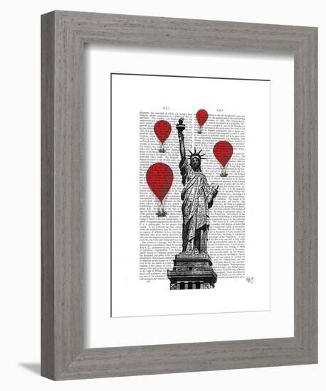 Statue of Liberty and Red Hot Air Balloons-Fab Funky-Framed Art Print