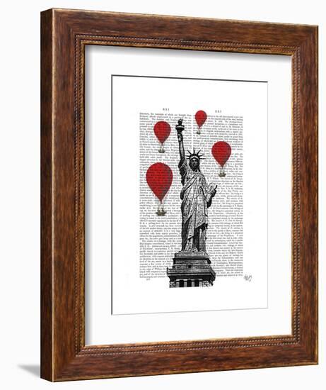 Statue of Liberty and Red Hot Air Balloons-Fab Funky-Framed Art Print