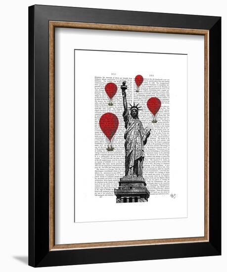 Statue of Liberty and Red Hot Air Balloons-Fab Funky-Framed Art Print