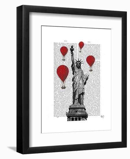 Statue of Liberty and Red Hot Air Balloons-Fab Funky-Framed Art Print