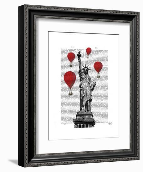 Statue of Liberty and Red Hot Air Balloons-Fab Funky-Framed Art Print