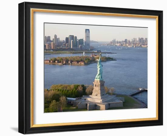 Statue of Liberty (Jersey City, Hudson River, Ellis Island and Manhattan Behind), New York, USA-Peter Adams-Framed Photographic Print