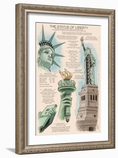 Statue of Liberty National Monument - New York City, NY - Technical-Lantern Press-Framed Art Print