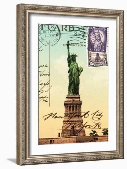 Statue of Liberty, New York Vintage Postcard Collage-Piddix-Framed Art Print