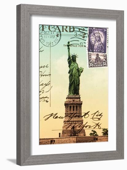 Statue of Liberty, New York Vintage Postcard Collage-Piddix-Framed Art Print