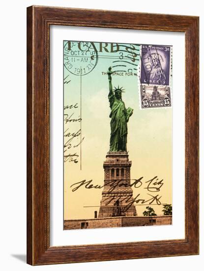 Statue of Liberty, New York Vintage Postcard Collage-Piddix-Framed Art Print