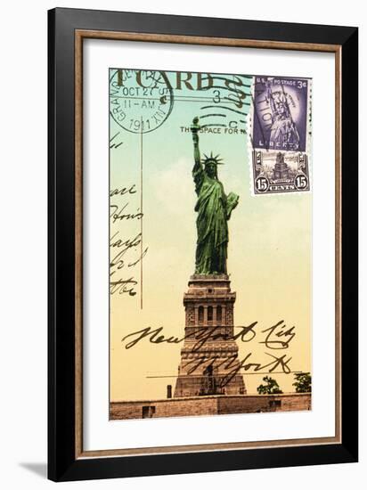 Statue of Liberty, New York Vintage Postcard Collage-Piddix-Framed Art Print