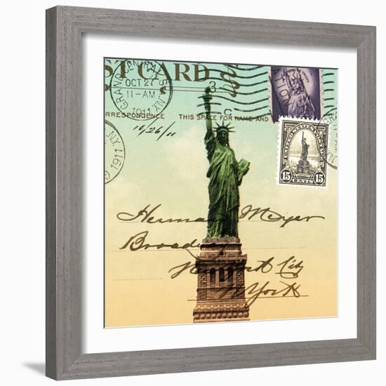 Statue of Liberty, New York Vintage Postcard Collage-Piddix-Framed Art Print