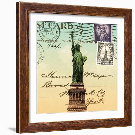 Statue of Liberty, New York Vintage Postcard Collage-Piddix-Framed Art Print