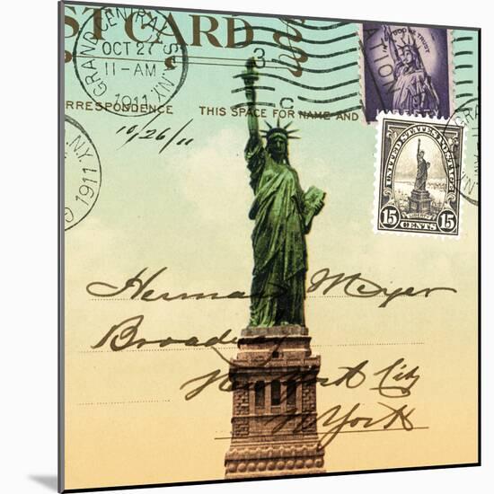 Statue of Liberty, New York Vintage Postcard Collage-Piddix-Mounted Art Print