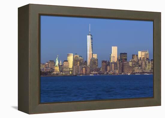 Statue of Liberty, One World Trade Center and Downtown Manhattan across the Hudson River-Gavin Hellier-Framed Premier Image Canvas