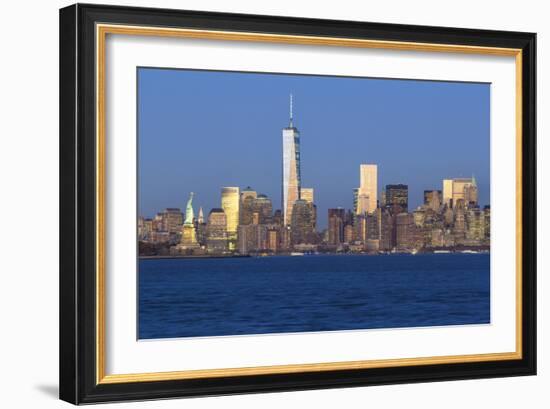 Statue of Liberty, One World Trade Center and Downtown Manhattan across the Hudson River-Gavin Hellier-Framed Photographic Print