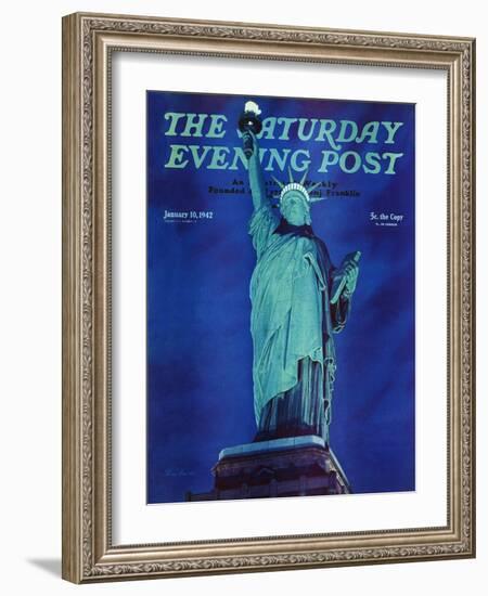 "Statue of Liberty," Saturday Evening Post Cover, January 10, 1942-Ivan Dmitri-Framed Giclee Print