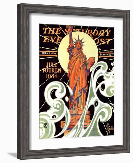 "Statue of Liberty," Saturday Evening Post Cover, July 7, 1934-Joseph Christian Leyendecker-Framed Giclee Print